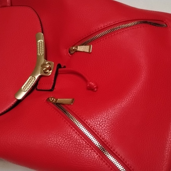 Red Non Leather Backpack Purse  Lg - Picture 2 of 5